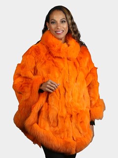 Woman's Orange Fox Section Fur Poncho