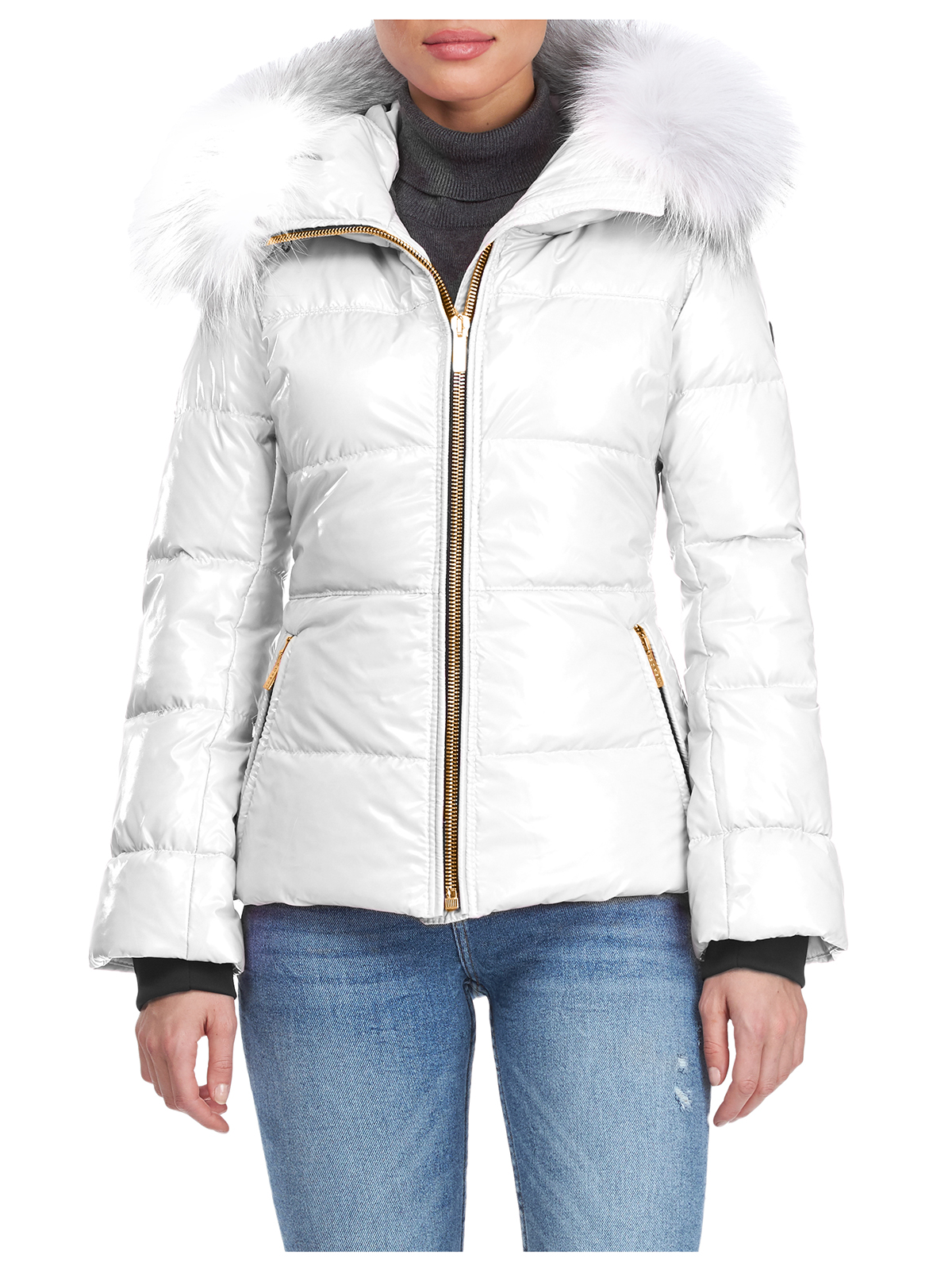 Gorski Woman's White Apres-Ski Shiny Technical Fabric with Detachable ...