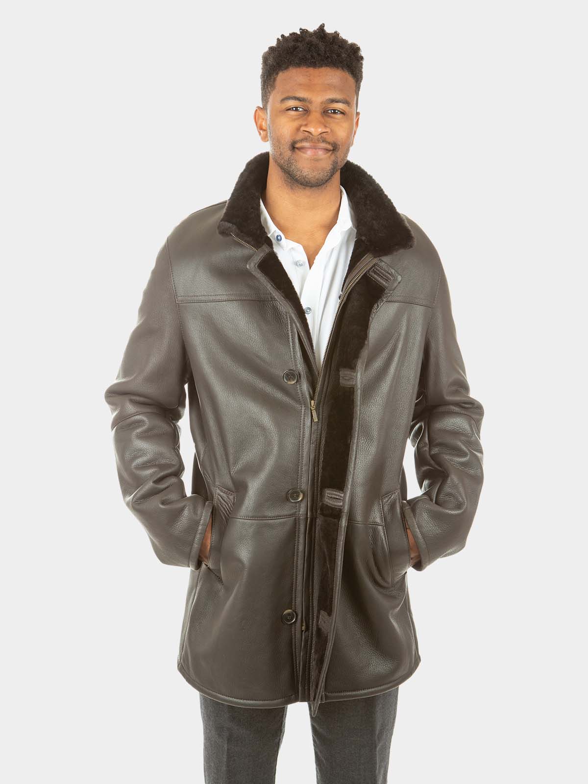 Brown Nappa Lambskin Shearling Jacket - Men's Large - Day Furs