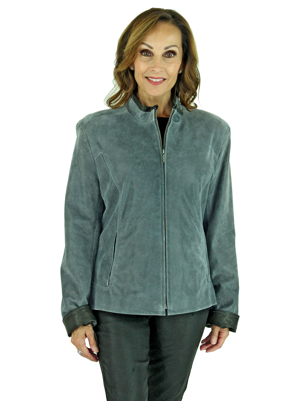 Atlantic Grey Leather Zipper Jacket - Women's Leather ...