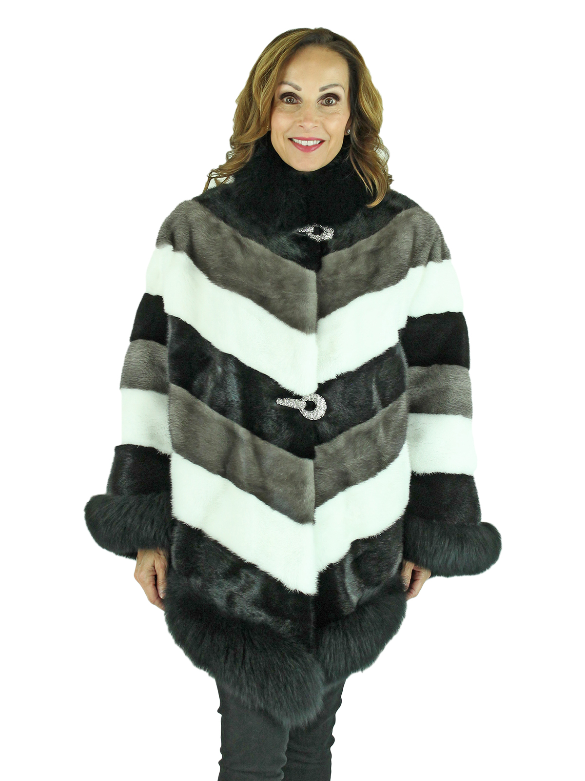 3 Tone Mink Fur Cape With Black Fox Trim Women S Fur Cape One Size Fits All Day Furs