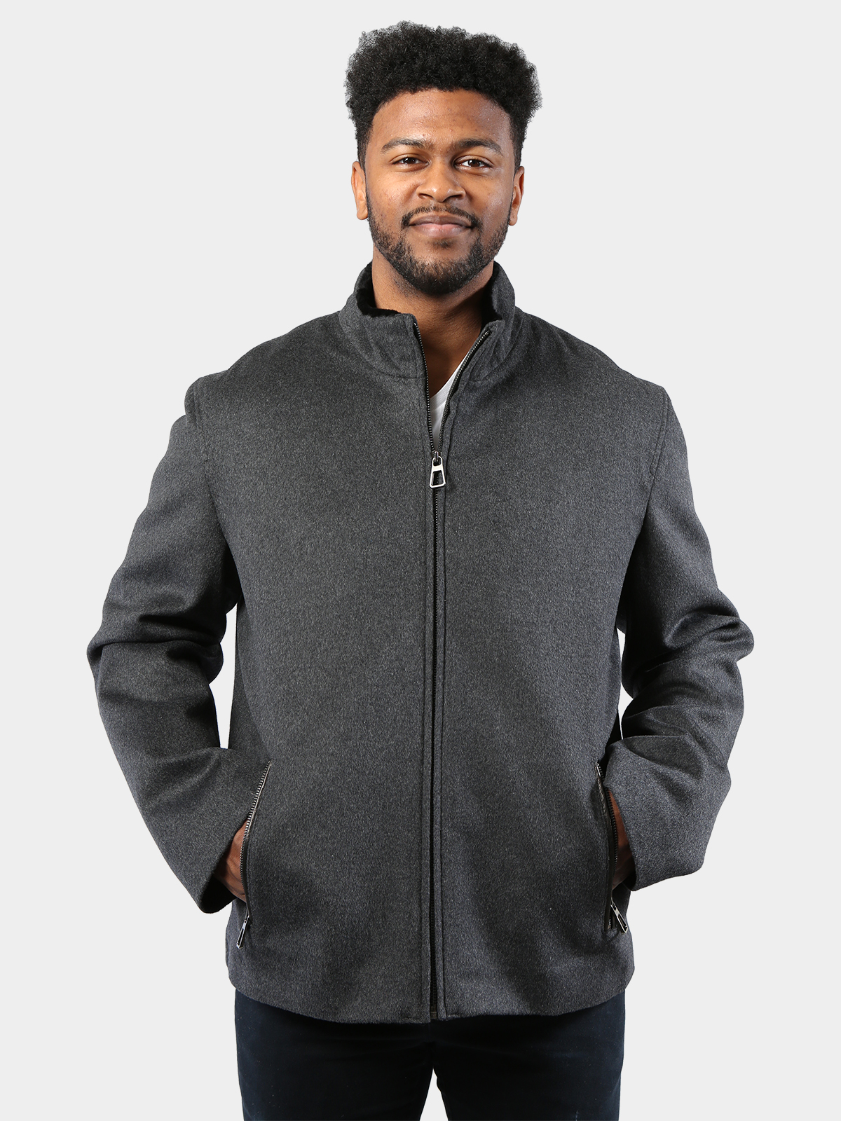 Men's Gray Wool Jacket w/ Black Astra Shearling Lining - Day Furs